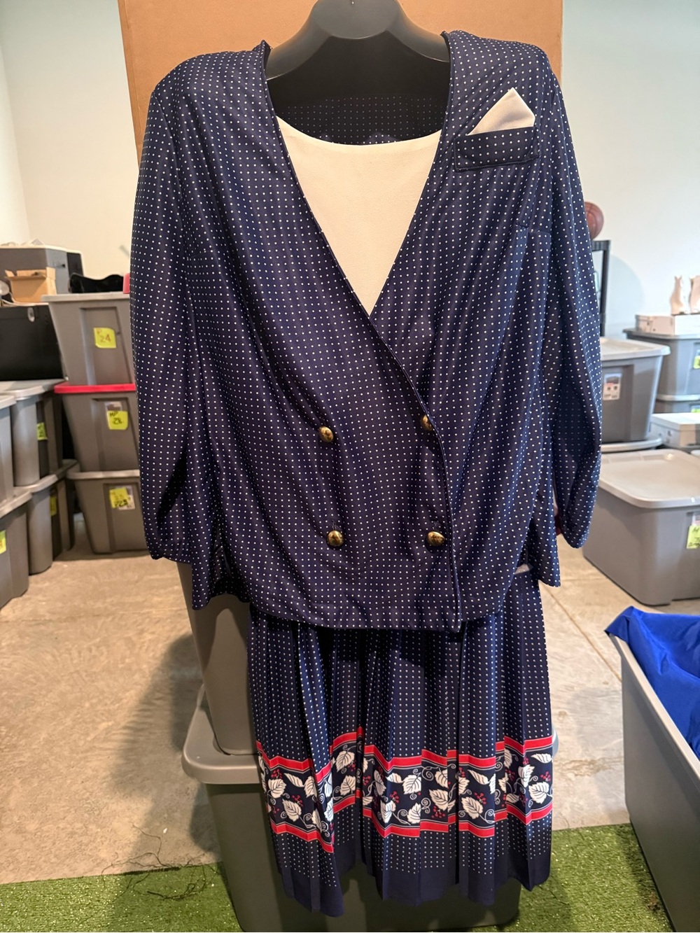 Classic Navy Polka Dot Wrap Dress with Floral Border mp66